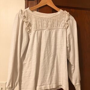 LOFT Cream Ruffled Smocked Blouse